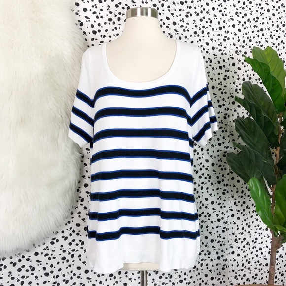 Lane Bryant Sweaters - Lane Bryant | Striped Short Sleeve Sweater Top